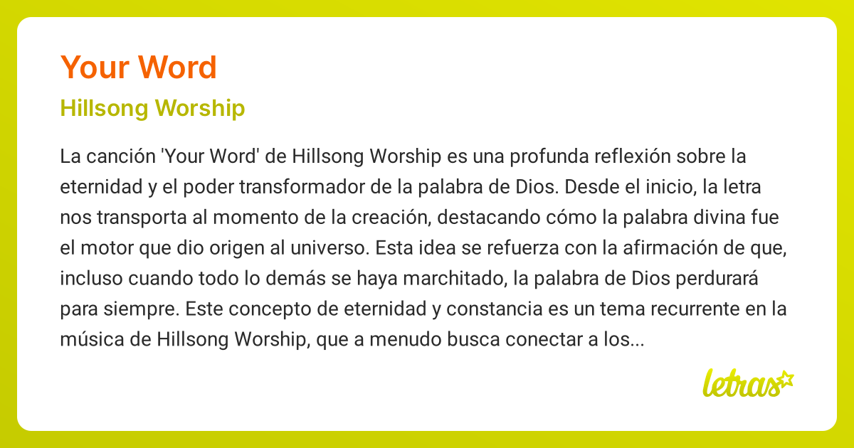 Significado de la canción YOUR WORD (Hillsong Worship) - LETRAS.COM