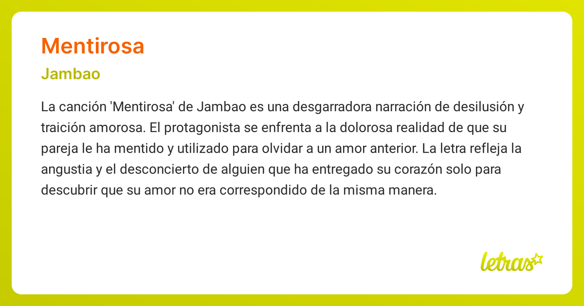 Significado de la canción MENTIROSA (Jambao) - LETRAS.COM