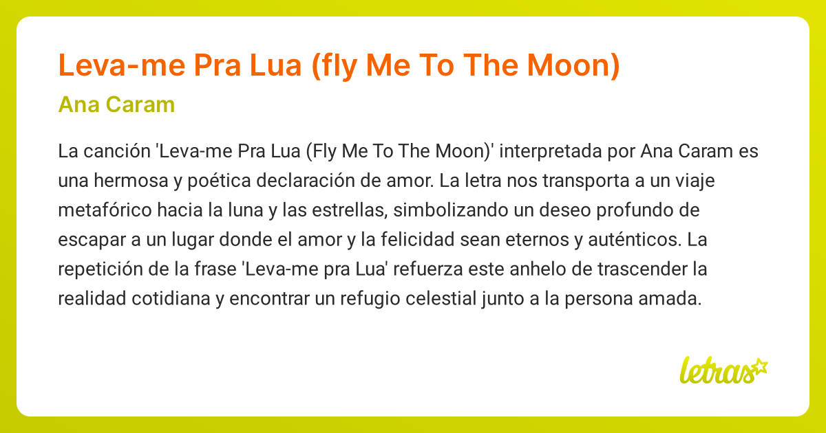 Significado de la canción Leva-me Pra Lua (fly Me To The Moon) (Ana ...