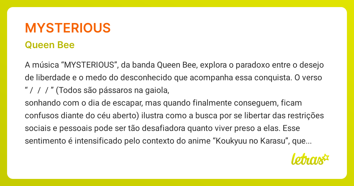 Significado Da Música Mysterious Queen Bee Letrasmusbr 