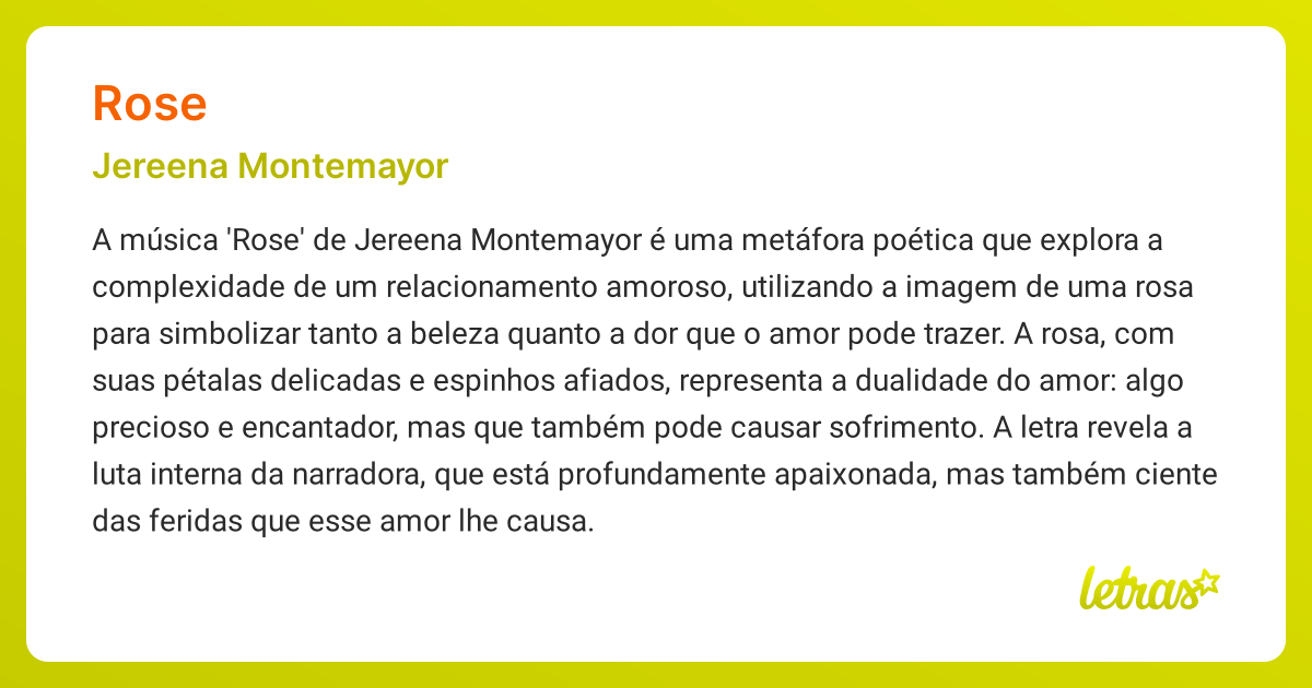 Significado da música ROSE (Jereena Montemayor) - LETRAS.MUS.BR