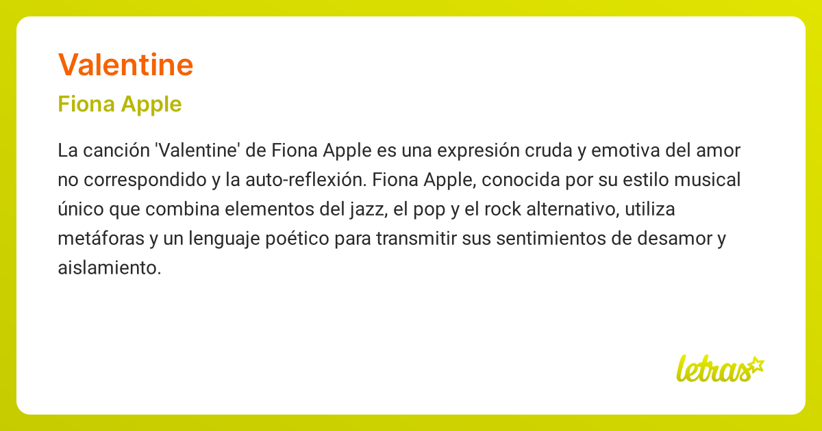 Significado de la canción VALENTINE (Fiona Apple) - LETRAS.COM