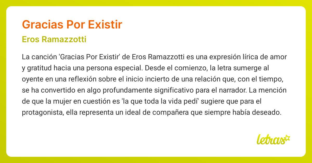 Significado de la canción GRACIAS POR EXISTIR (Eros Ramazzotti