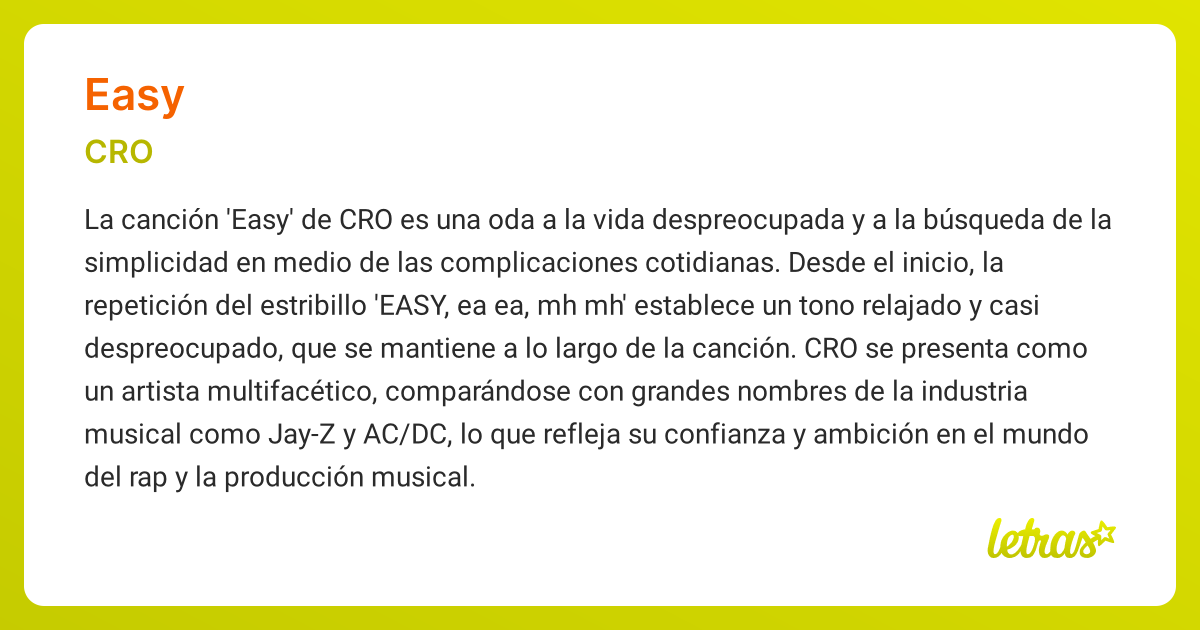 Significado de la canción EASY (CRO) - LETRAS.COM