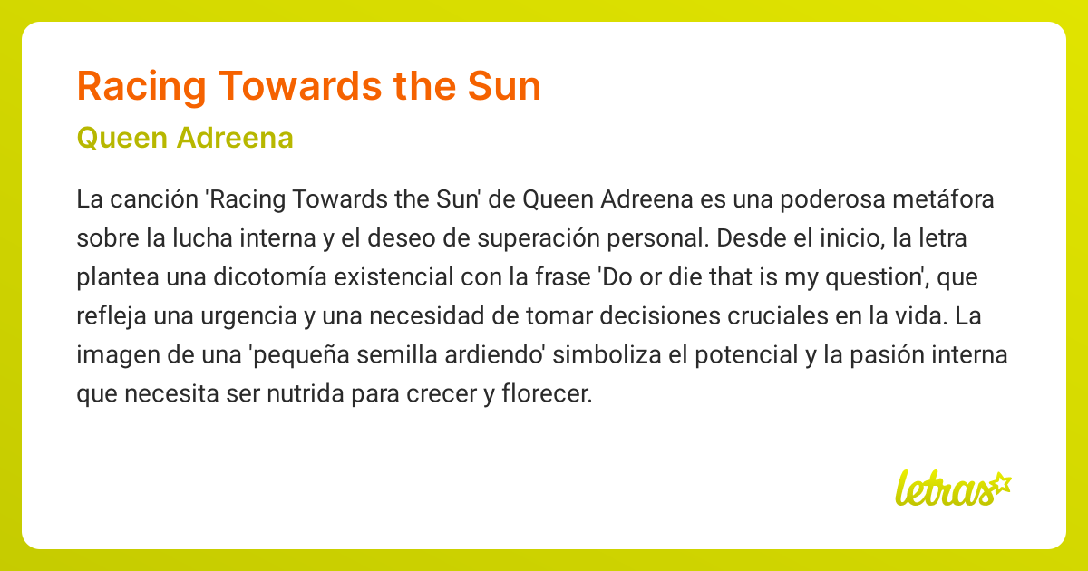 Significado de la canción RACING TOWARDS THE SUN (Queen Adreena ...