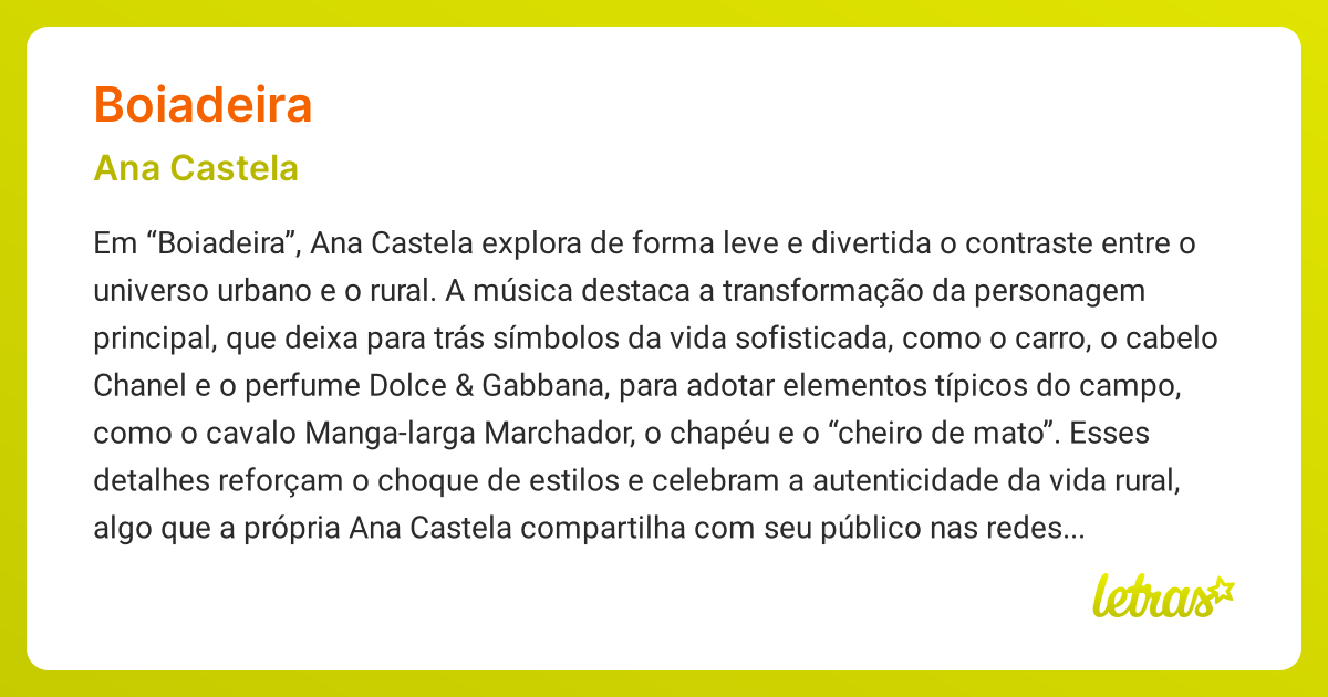 Significado da música BOIADEIRA (Ana Castela) - LETRAS.MUS.BR