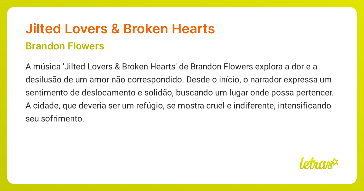 Significado da música JILTED LOVERS & BROKEN HEARTS (Brandon Flowers ...