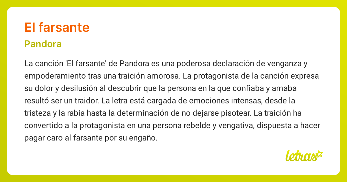 Significado de la canción EL FARSANTE (Pandora) - LETRAS.COM