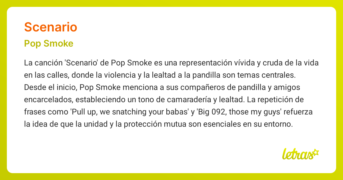 Significado de la canción SCENARIO (Pop Smoke) - LETRAS.COM