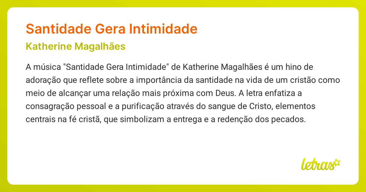 Significado Da Música Santidade Gera Intimidade Katherine Magalhães