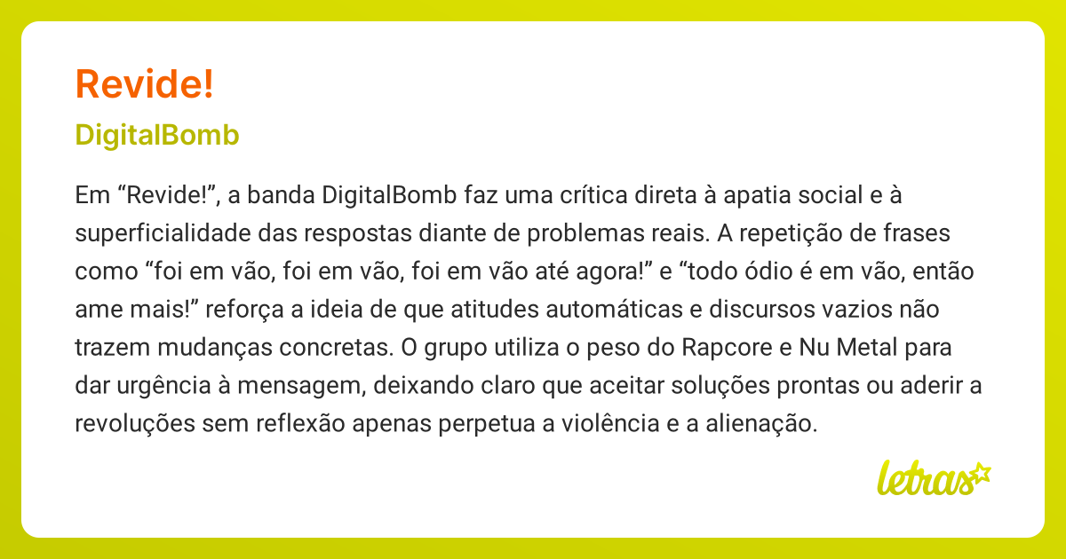 Significado da música REVIDE! (DigitalBomb) - LETRAS.MUS.BR