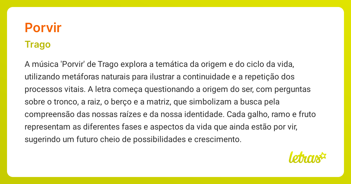 Significado da música PORVIR (Trago) - LETRAS.MUS.BR