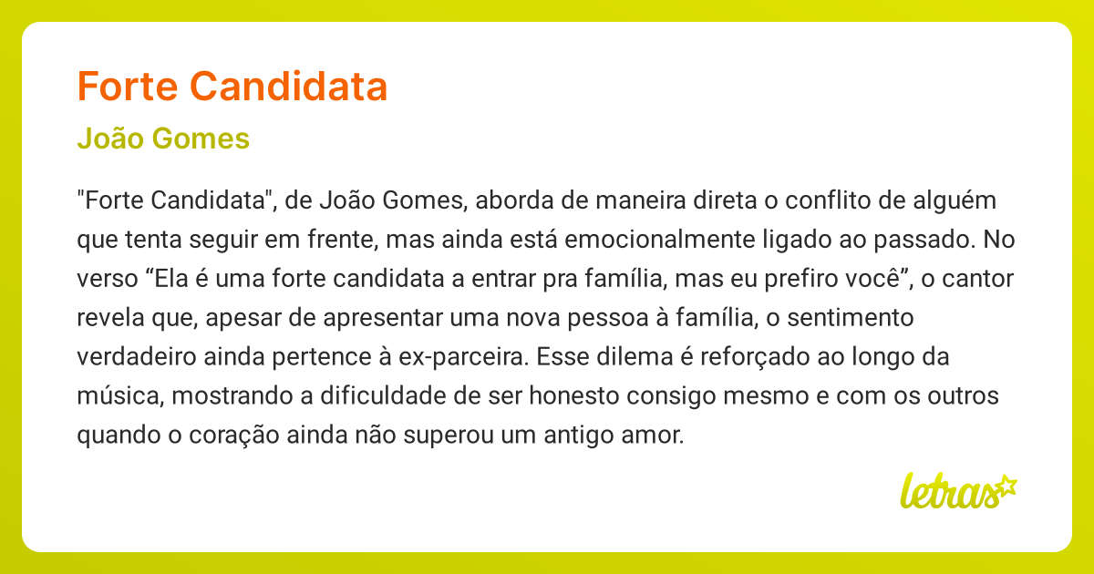 Significado da música FORTE CANDIDATA (João Gomes) - LETRAS.MUS.BR