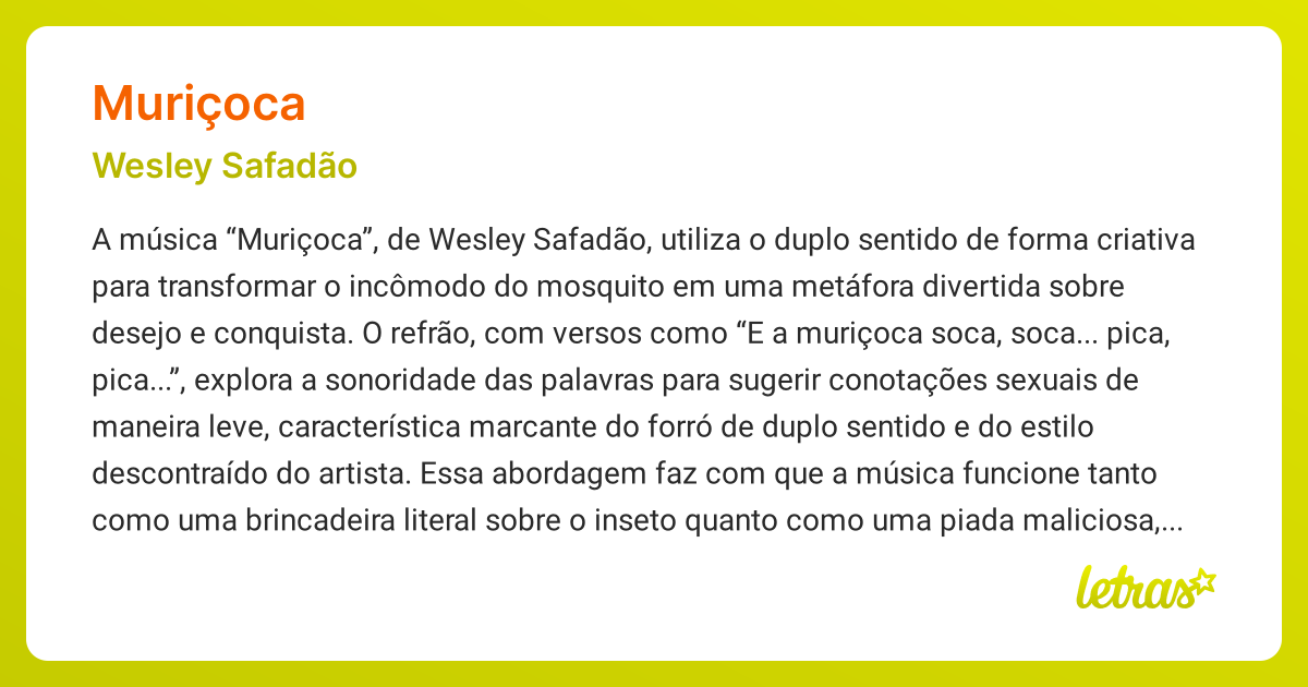Significado da música MURIÇOCA (Wesley Safadão) - LETRAS.MUS.BR