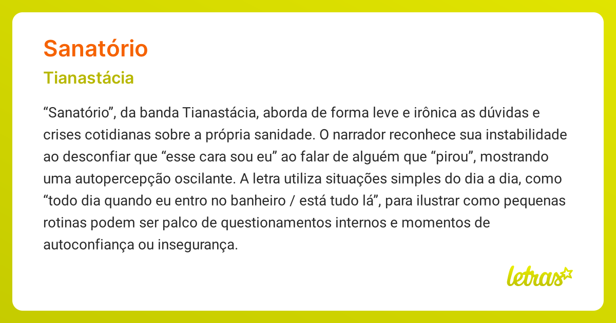 Significado da música SANATÓRIO (Tianastácia) - LETRAS.MUS.BR