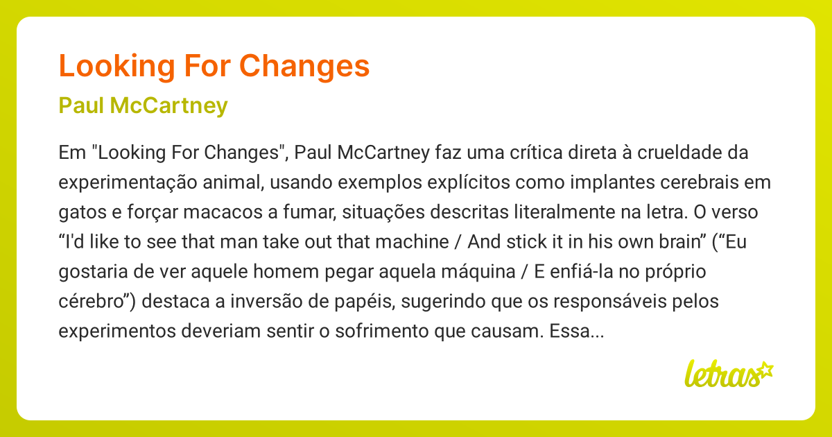 Significado da música LOOKING FOR CHANGES (Paul McCartney) - LETRAS.MUS.BR