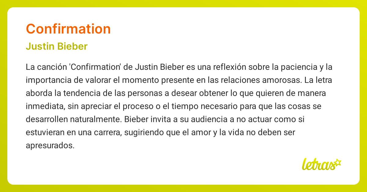 Significado de la canción CONFIRMATION (Justin Bieber) - LETRAS.COM