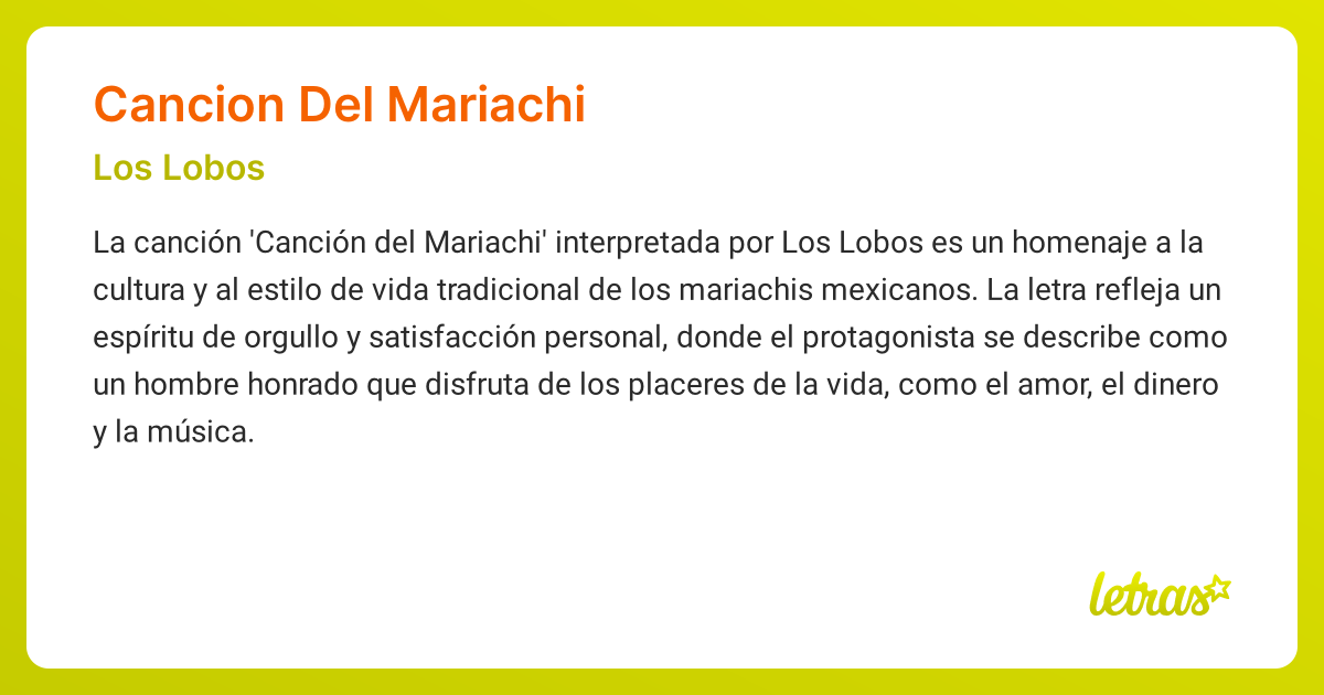 Significado de la canción CANCION DEL MARIACHI (Los Lobos) - LETRAS.COM