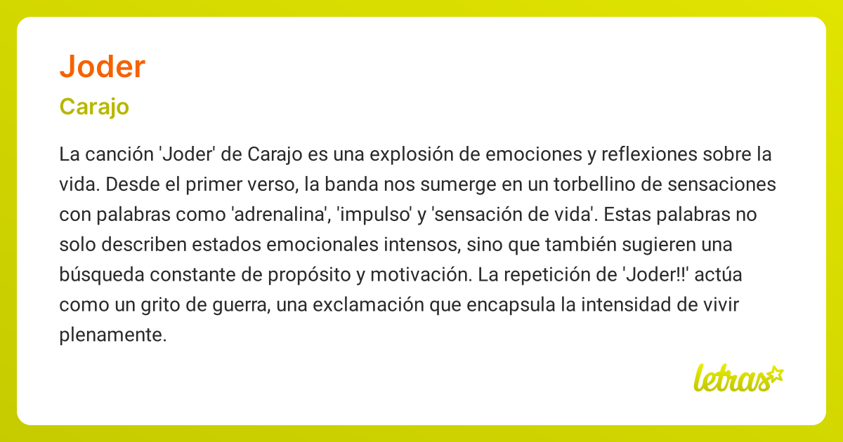 Significado de la canción JODER (Carajo) - LETRAS.COM