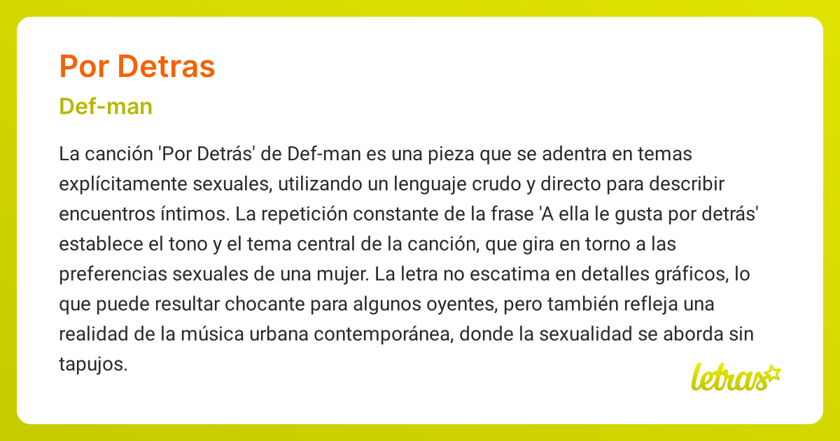 Significado de la canción POR DETRAS (Def-man) - LETRAS.COM
