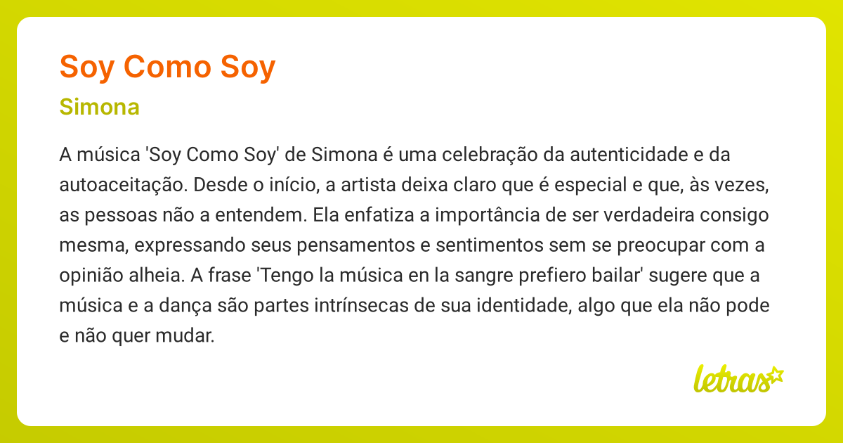 Significado Da Música Soy Como Soy Simona Letras Mus Br