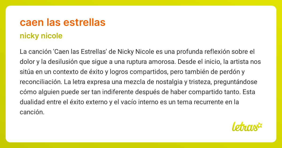 Significado de la canción CAEN LAS ESTRELLAS (nicky nicole) - LETRAS.COM