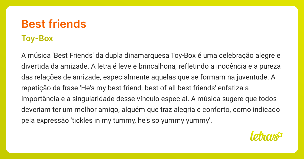 Significado da música BEST FRIENDS (ToyBox) LETRAS.MUS.BR