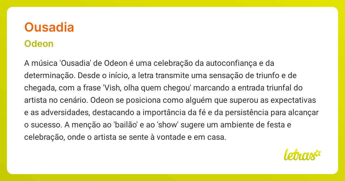 Significado da música OUSADIA (Odeon) - LETRAS.MUS.BR