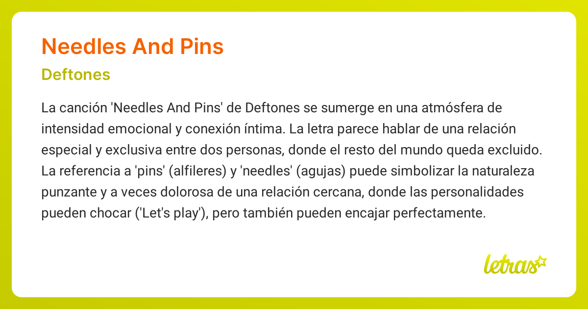 Significado de la canción NEEDLES AND PINS (Deftones)