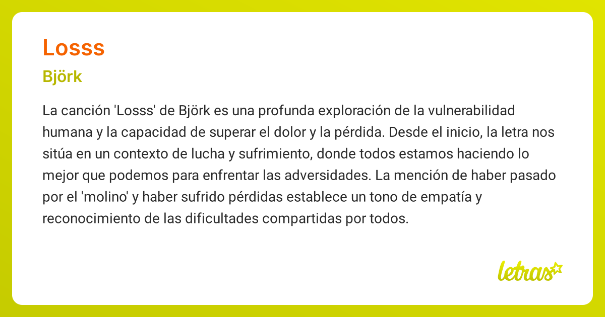 Significado de la canción LOSSS (Björk) - LETRAS.COM