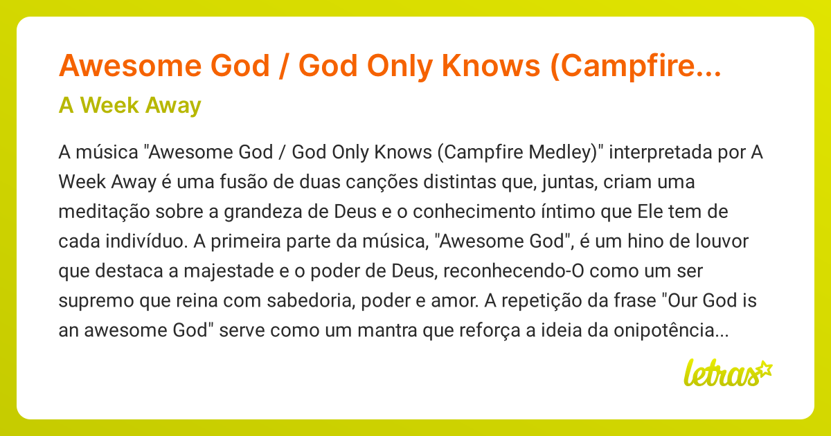 Significado Da Música Awesome God God Only Knows Campfire Medley A