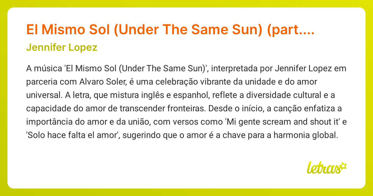 Significado da música El Mismo Sol (Under The Same Sun) (part. Alvaro