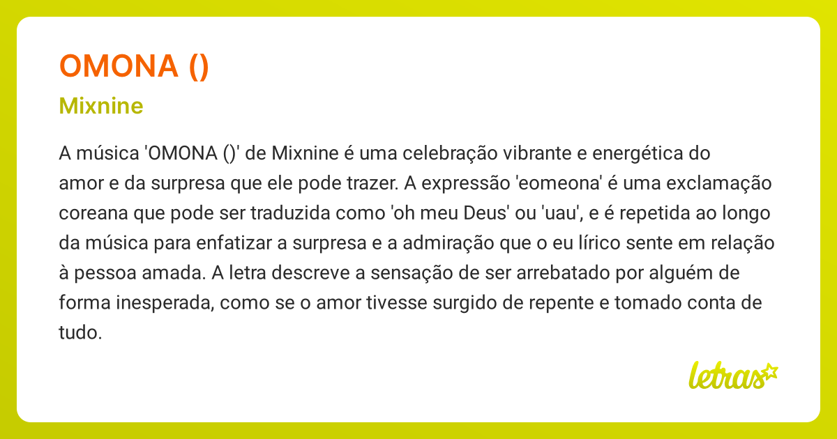 Significado da música OMONA (어머나) (Mixnine) - LETRAS.MUS.BR