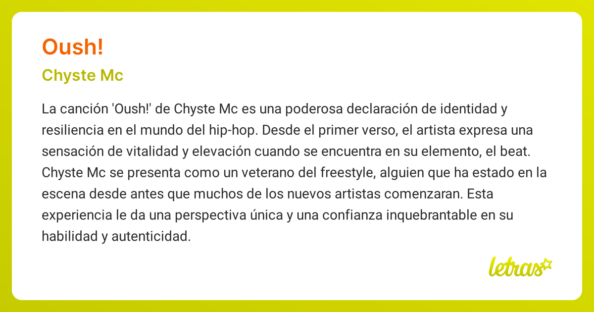 Significado de la canción OUSH! (Chyste Mc) - LETRAS.COM