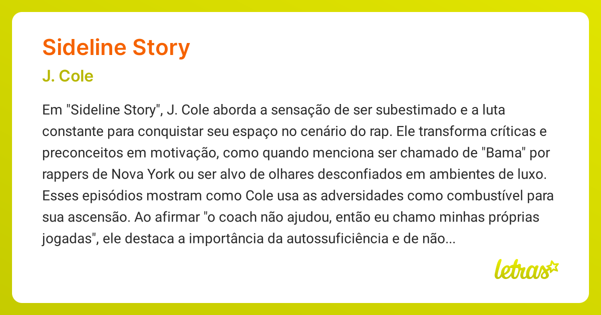 Significado da música SIDELINE STORY (J. Cole) LETRAS.MUS.BR