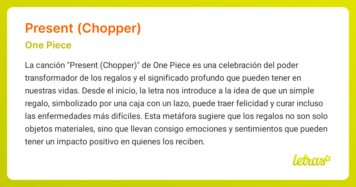 Significado de la canción PRESENT (CHOPPER) (One Piece) - LETRAS.COM