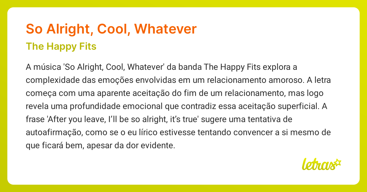 Significado da música SO ALRIGHT, COOL, WHATEVER (The Happy Fits ...