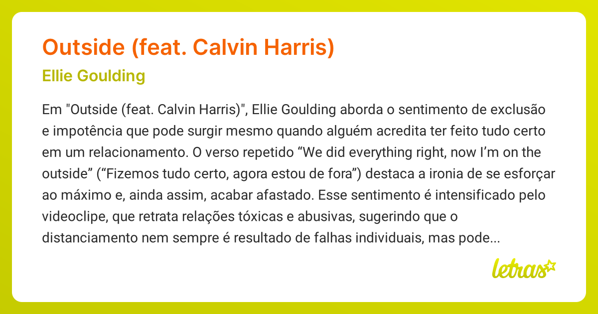 Significado da música OUTSIDE (FEAT. CALVIN HARRIS) (Ellie Goulding ...