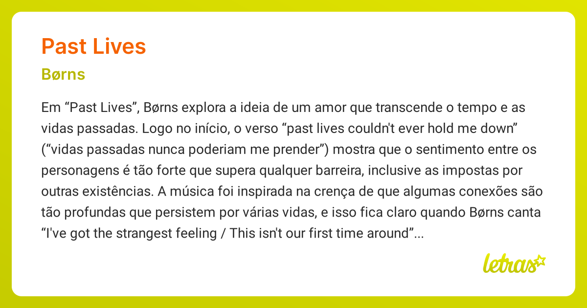 Significado da música PAST LIVES (Børns) - LETRAS.MUS.BR