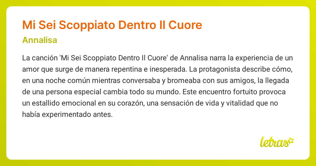 Significado de la canción Mi Sei Scoppiato Dentro Il Cuore (Annalisa ...