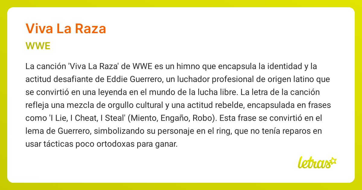 Significado de la canción VIVA LA RAZA (WWE) - LETRAS.COM
