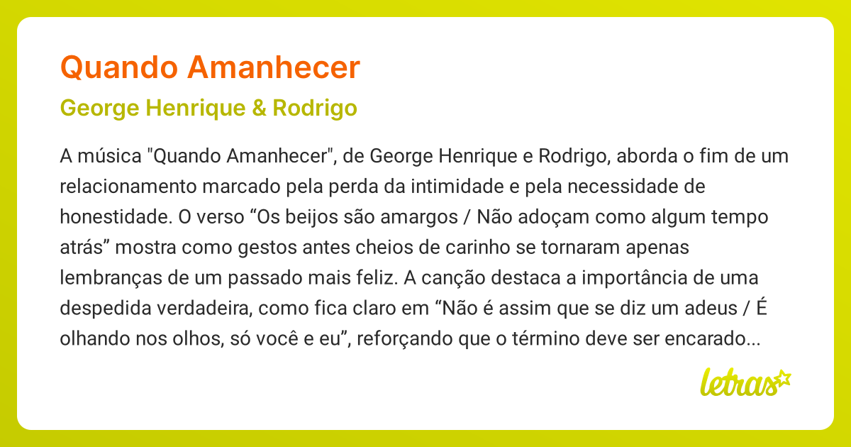 Significado da música QUANDO AMANHECER (George Henrique & Rodrigo ...