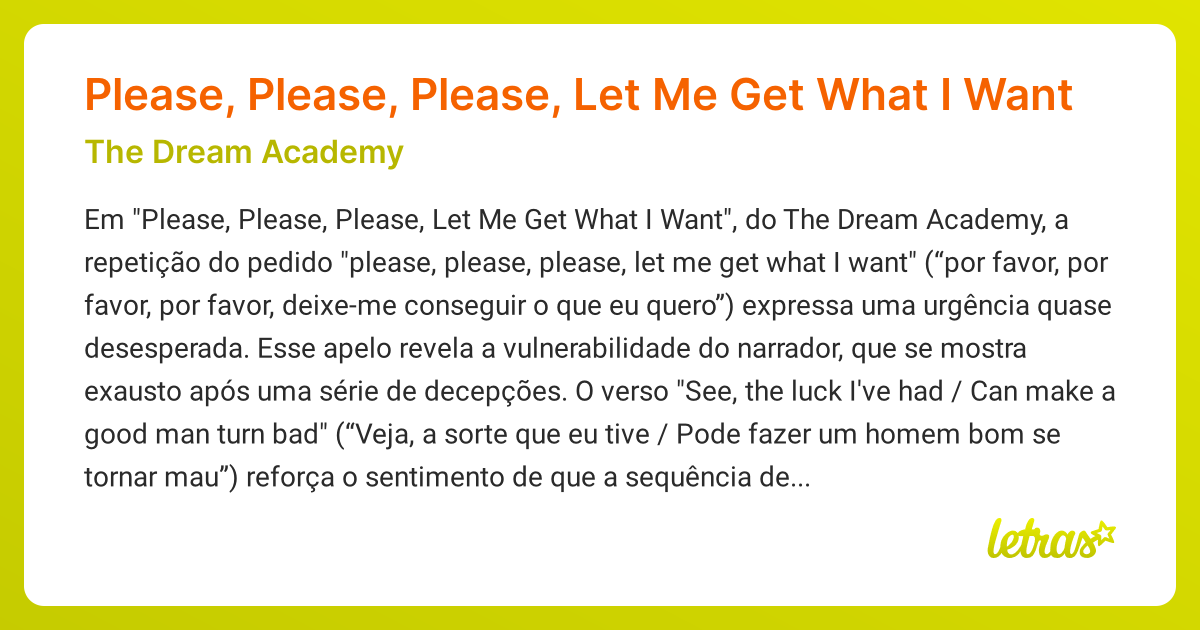 Significado da música Please, Please, Please, Let Me Get What I