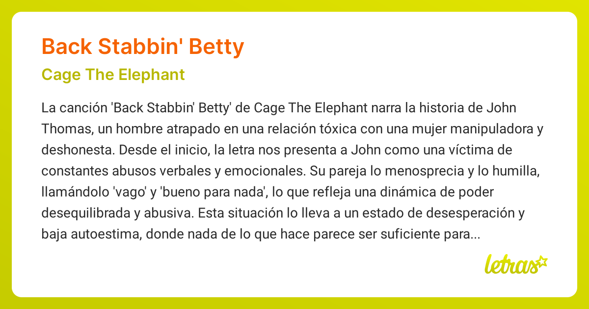 Significado de la canción BACK STABBIN' BETTY (Cage The Elephant