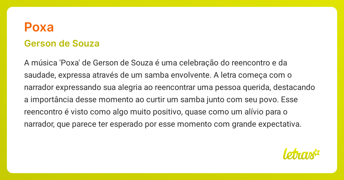Significado da música POXA (Gerson de Souza) - LETRAS.MUS.BR