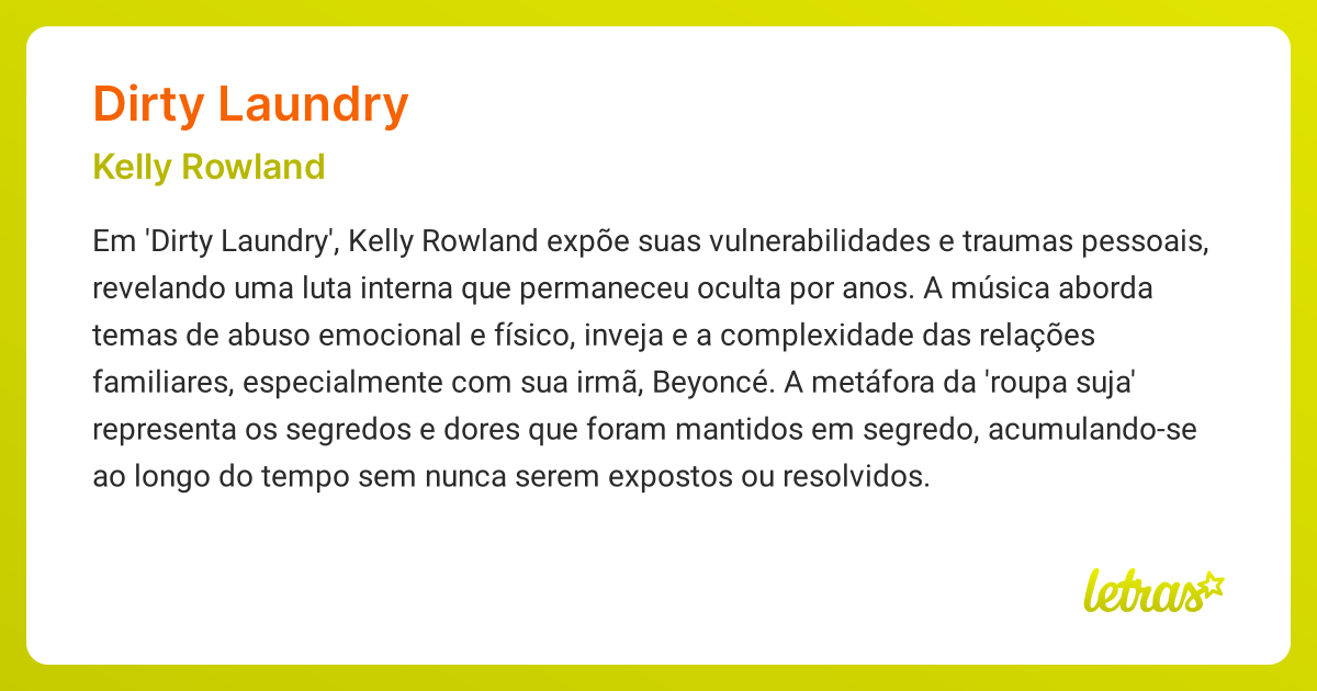 Significado Da Música Dirty Laundry (kelly Rowland) - Letras.mus.br