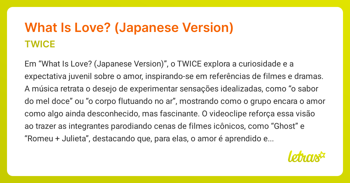 Significado da música What Is Love? (Japanese Version) (TWICE