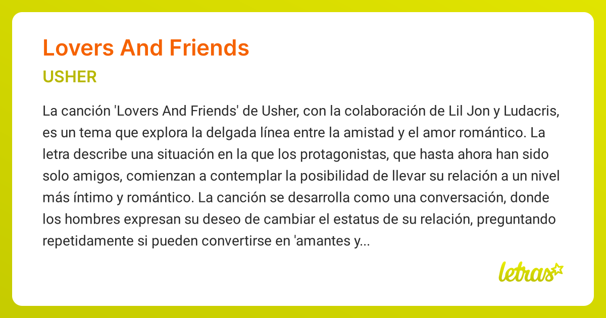 Significado de la canción LOVERS AND FRIENDS (USHER) - LETRAS.COM