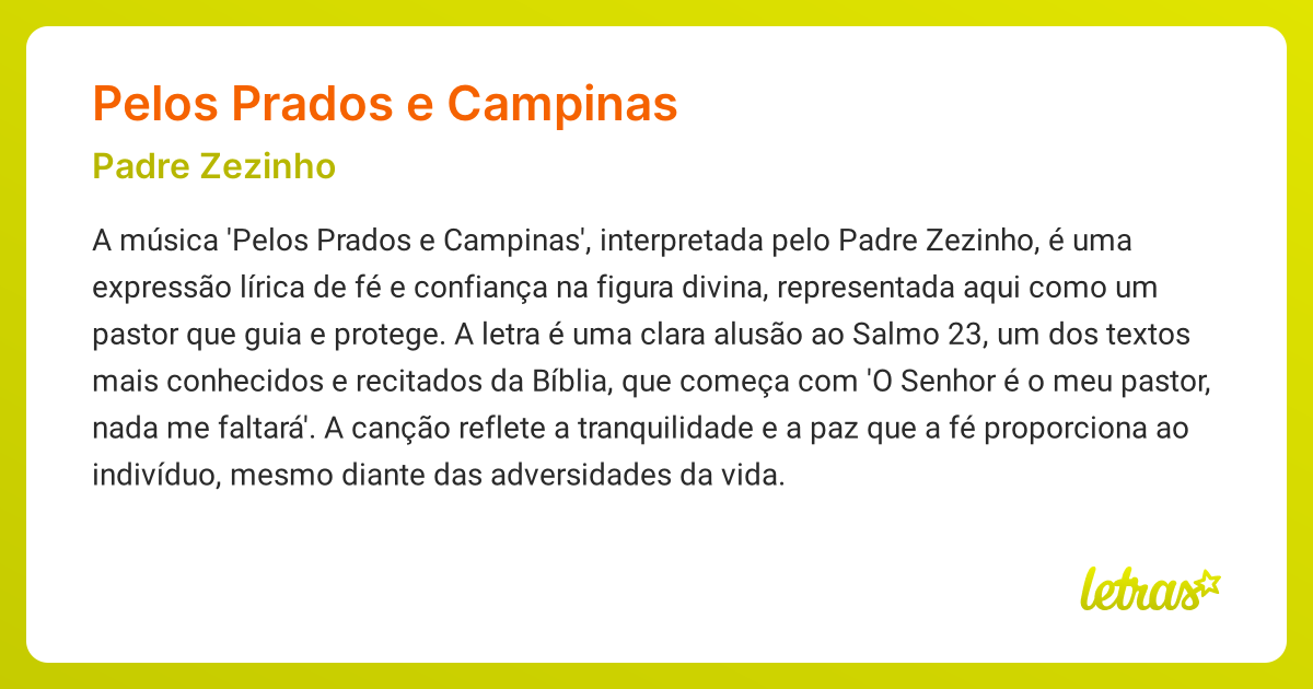 Significado da música PELOS PRADOS E CAMPINAS (Padre Zezinho) - LETRAS ...