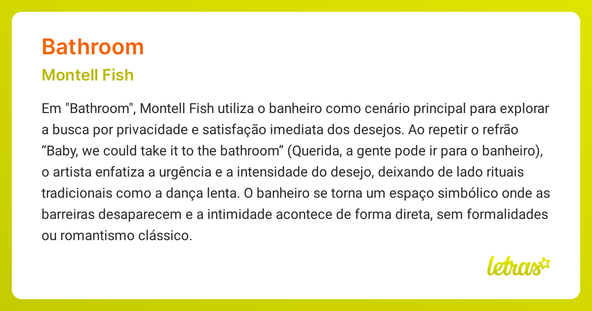 Significado da música BATHROOM (Montell Fish) - LETRAS.MUS.BR